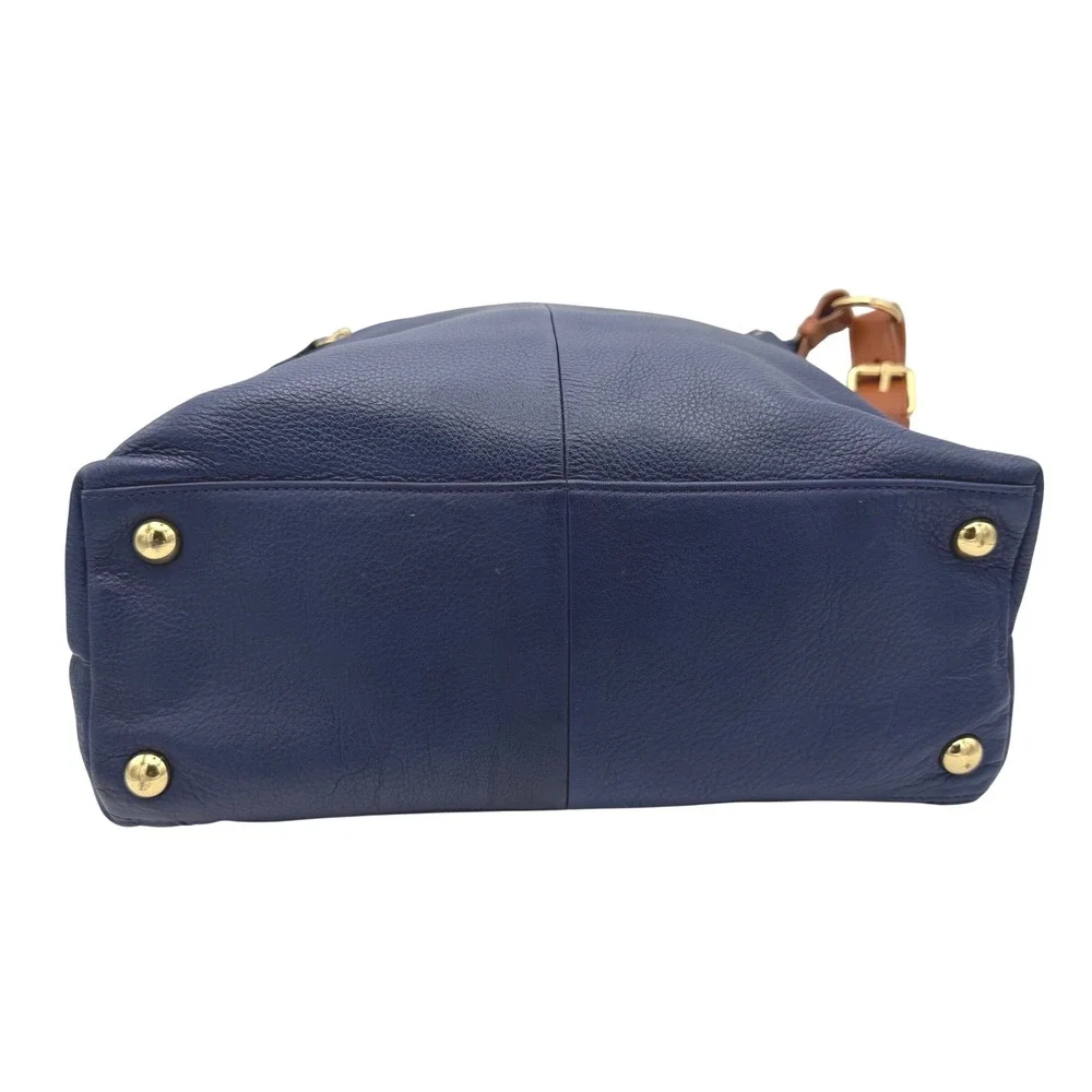 Isaac Mizrahi‎ Hobo Bag Womens Navy Blue Pebbled Leather Tassel Gold Hardware